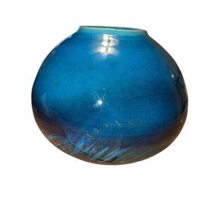 Shigariki Japanese Mid Century Pottery Blue Round Vase